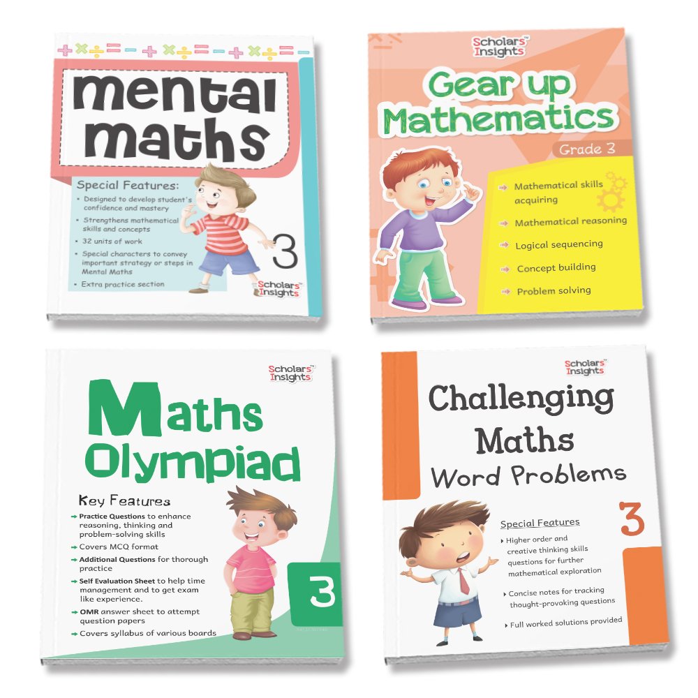 Grade 3 Comprehensive Learning with Mathematics Workbooks Set of 4 Ages 8-9 Years: Gear Up Math, Mental Math, Olympiad, and…