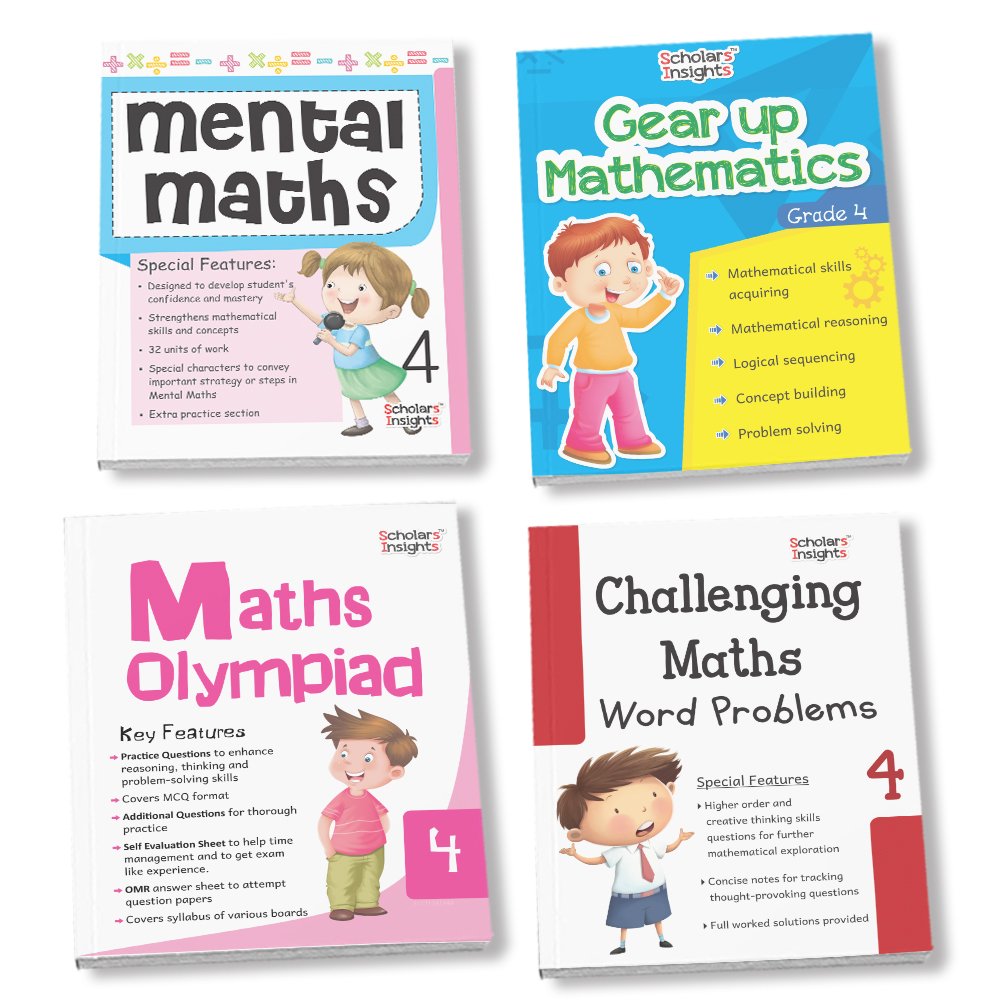 Grade 4 Comprehensive Learning with Mathematics Workbooks Set of 4 Ages 9-10 Years: Gear Up Math, Mental Math, Olympiad…