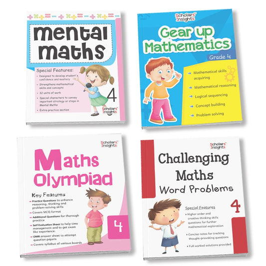Grade 4 Comprehensive Learning with Mathematics Workbooks Set of 4 Ages 9-10 Years: Gear Up Math, Mental Math, Olympiad…