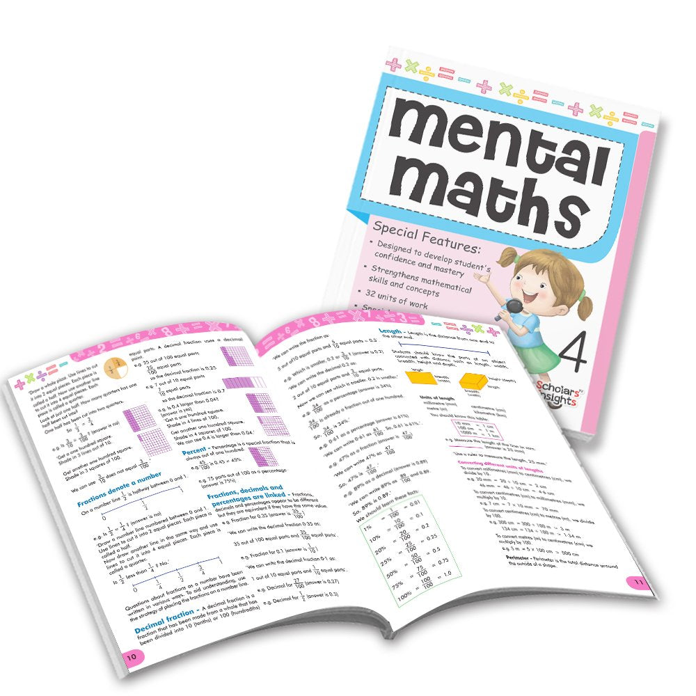 Grade 4 Comprehensive Learning with Mathematics Workbooks Set of 4 Ages 9-10 Years: Gear Up Math, Mental Math, Olympiad…