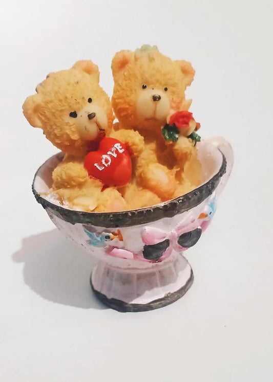 Teddy Couple Mug Resin Showpiece
