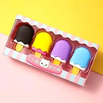 Set of 4 - 3D Yummy Dessert Shape Rubber Pencil Eraser Set