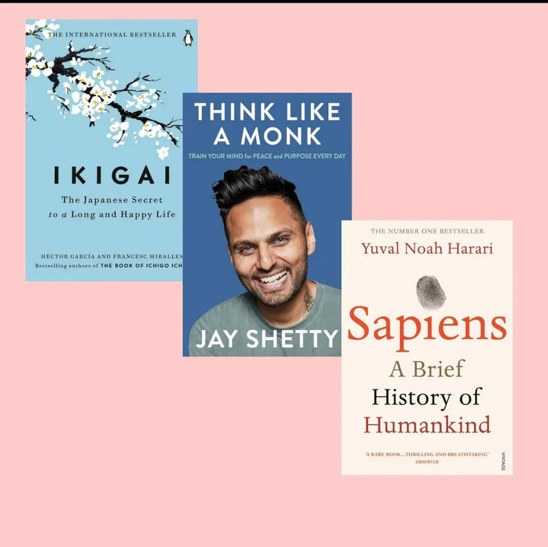 Books Combo (Ikigai, Think Like A Monk, Sapiens)- Paperback
