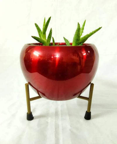 Metal Meena Planter Pots with Stand (Maroon Red)
