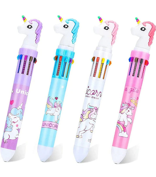 Unicorn Multicolor 10-In-1 Color Refills Retractable Ballpoint Pen for Kids push-type Multi-function Birthday return gift for kids(Set of 4)