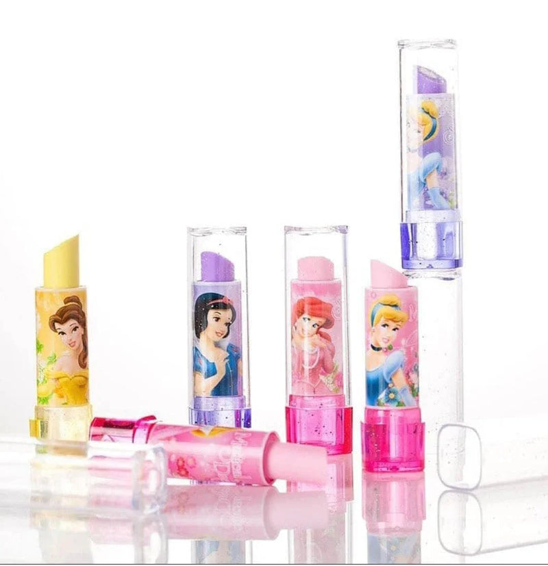 Non-Toxic Princess Erasers Lipstick Shape (Set of 6) - Fun and Safe Erasers for Kids - Frozen, Barbie, Mickey - Kids' Favorite Characters