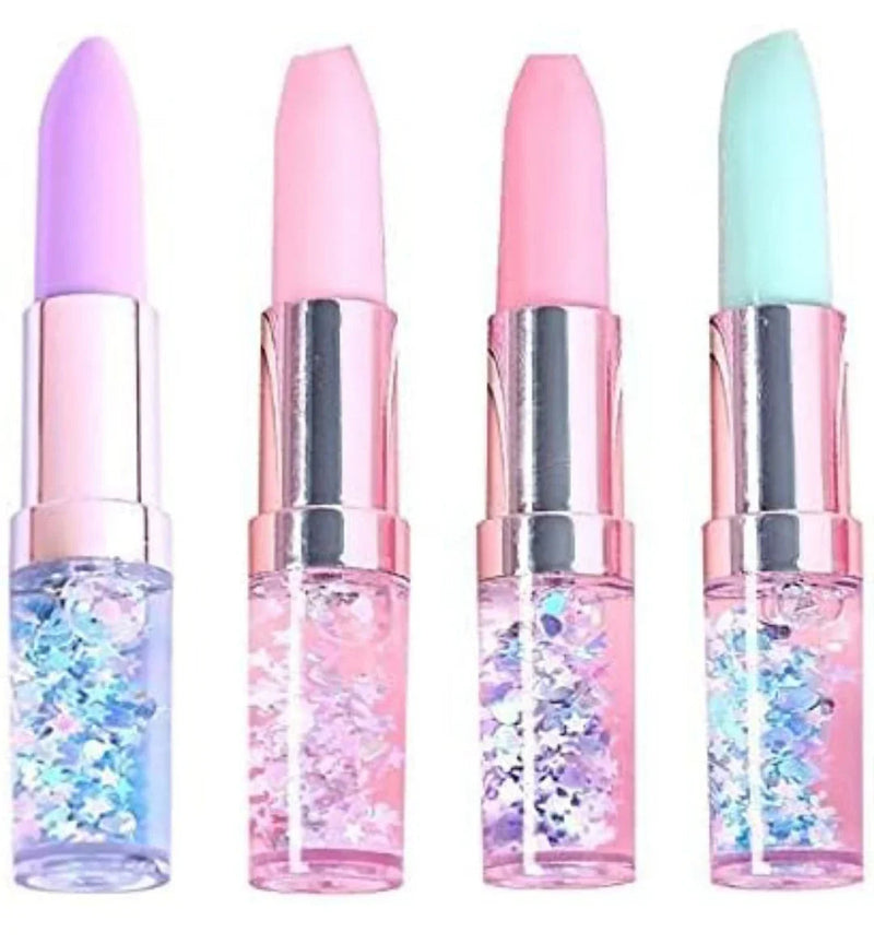 Lipstick Glitter Blue Gel Pens Makeup Pen, School Supplies, Ballpoint Pens, Children Supplies Birthday Return Gifts for Kids Set of 4