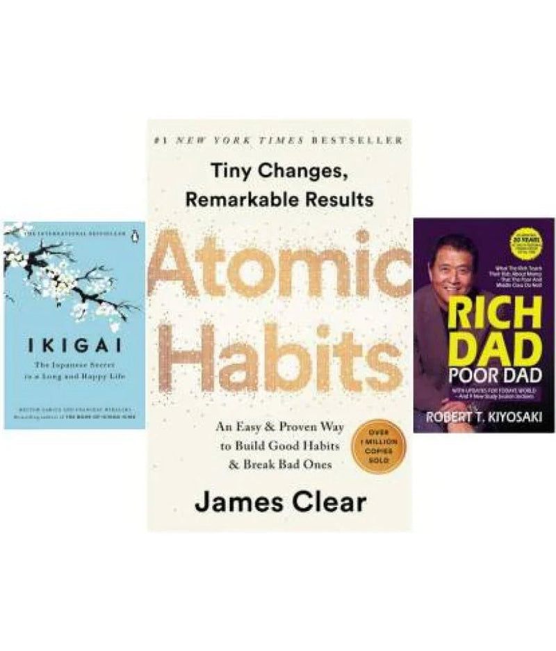 Ikigai + Atomic Habits + Rich Dad Poor Dad (Paperback)