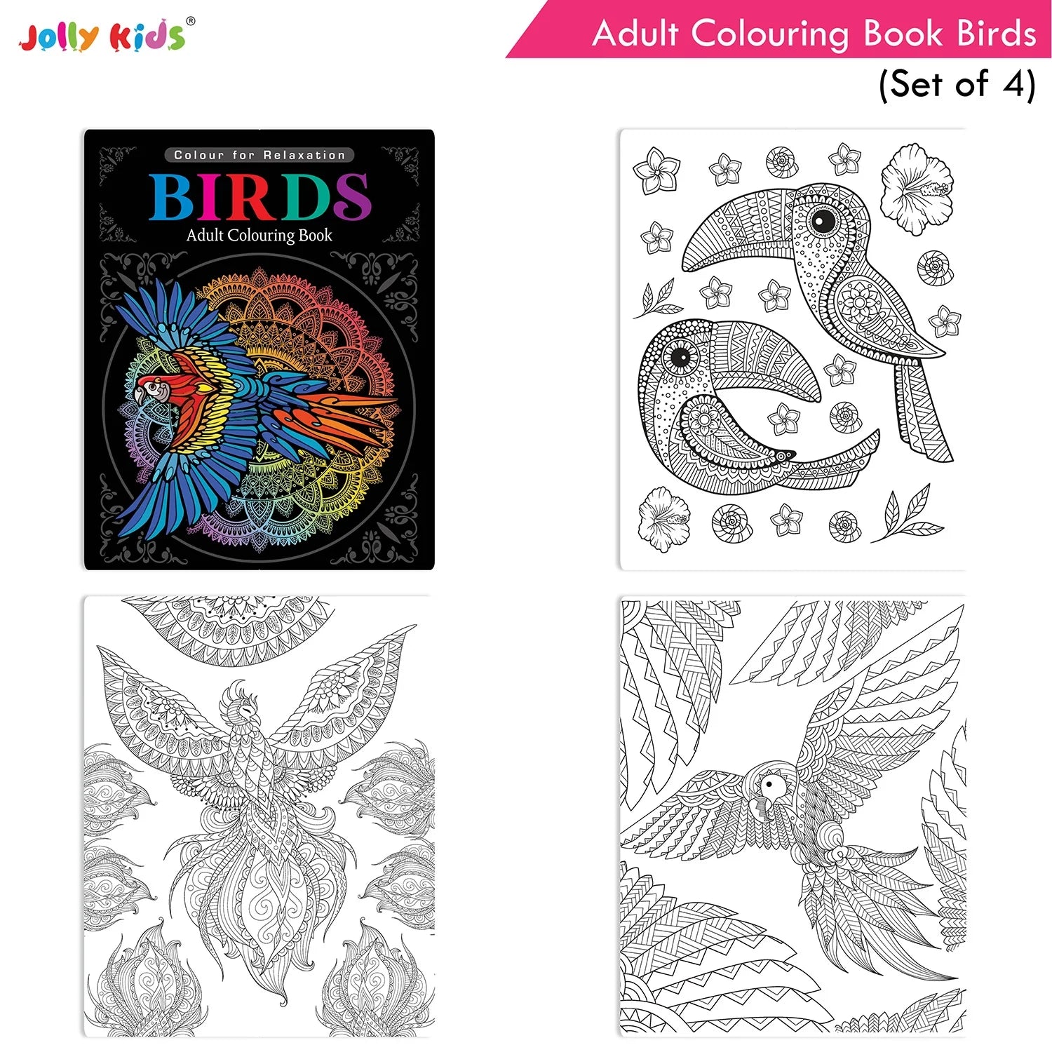 Jolly Kids Adult Colouring Books Set of 4|Adults Colouring Book: Stress Relieving Designs Floral, Animals, Birds &…