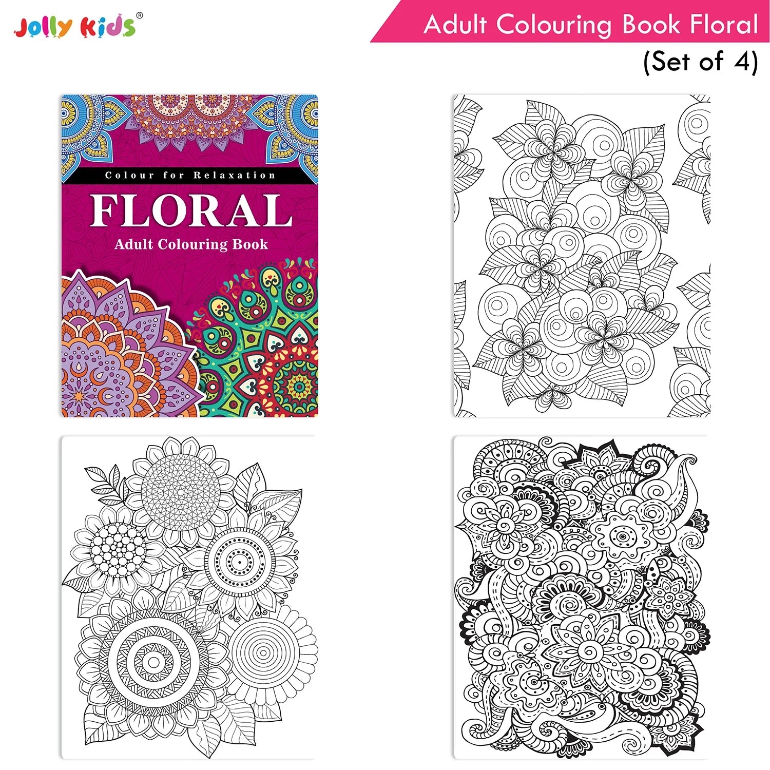 Jolly Kids Adult Colouring Books Set of 4|Adults Colouring Book: Stress Relieving Designs Floral, Animals, Birds &…