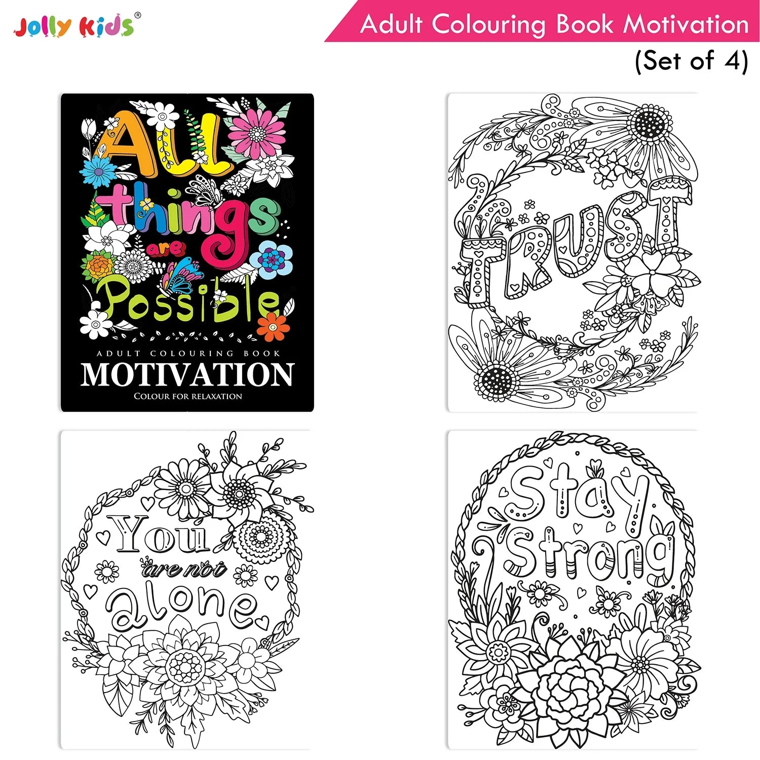 Jolly Kids Adult Colouring Books Set of 4|Adults Colouring Book: Stress Relieving Designs Floral, Animals, Birds &…