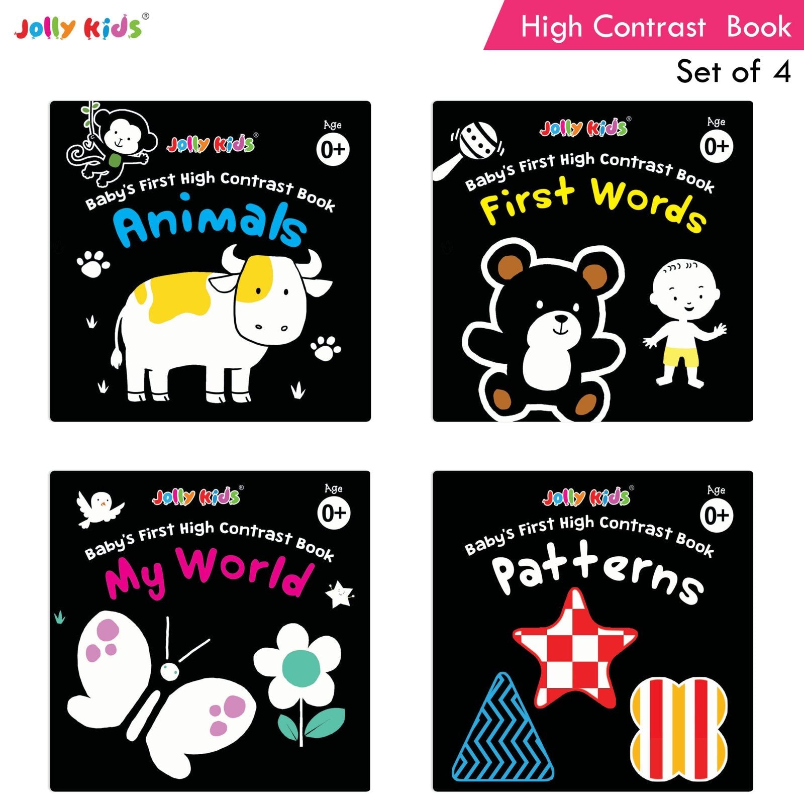 Jolly Kids Baby's First High Contrast Board Books (Set of 4)| Black and White Board Books For Kids Ages 0 - 3 Years…
