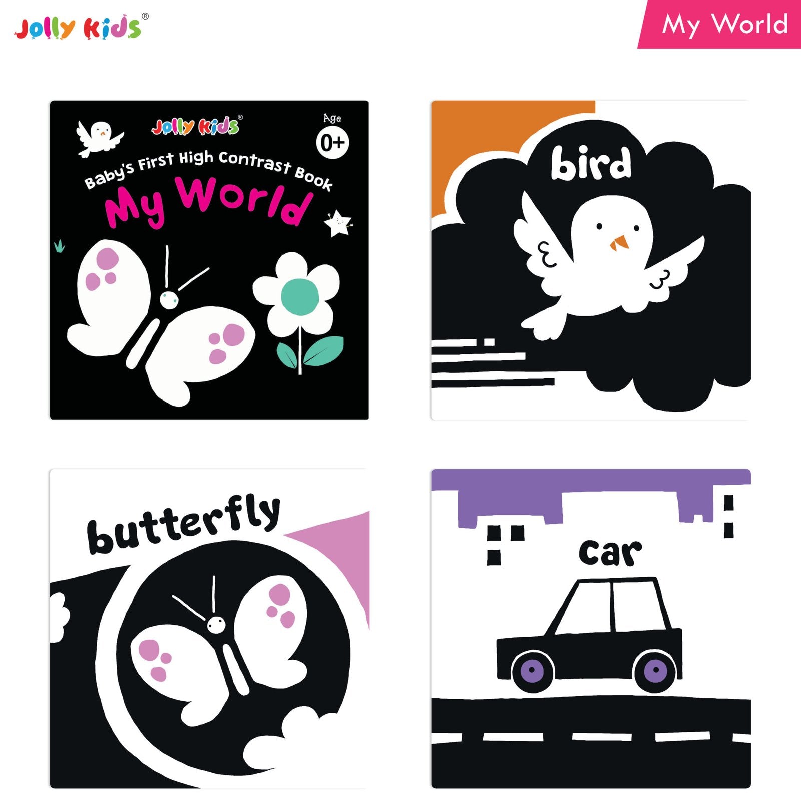 Jolly Kids Baby's First High Contrast Board Books (Set of 4)| Black and White Board Books For Kids Ages 0 - 3 Years…
