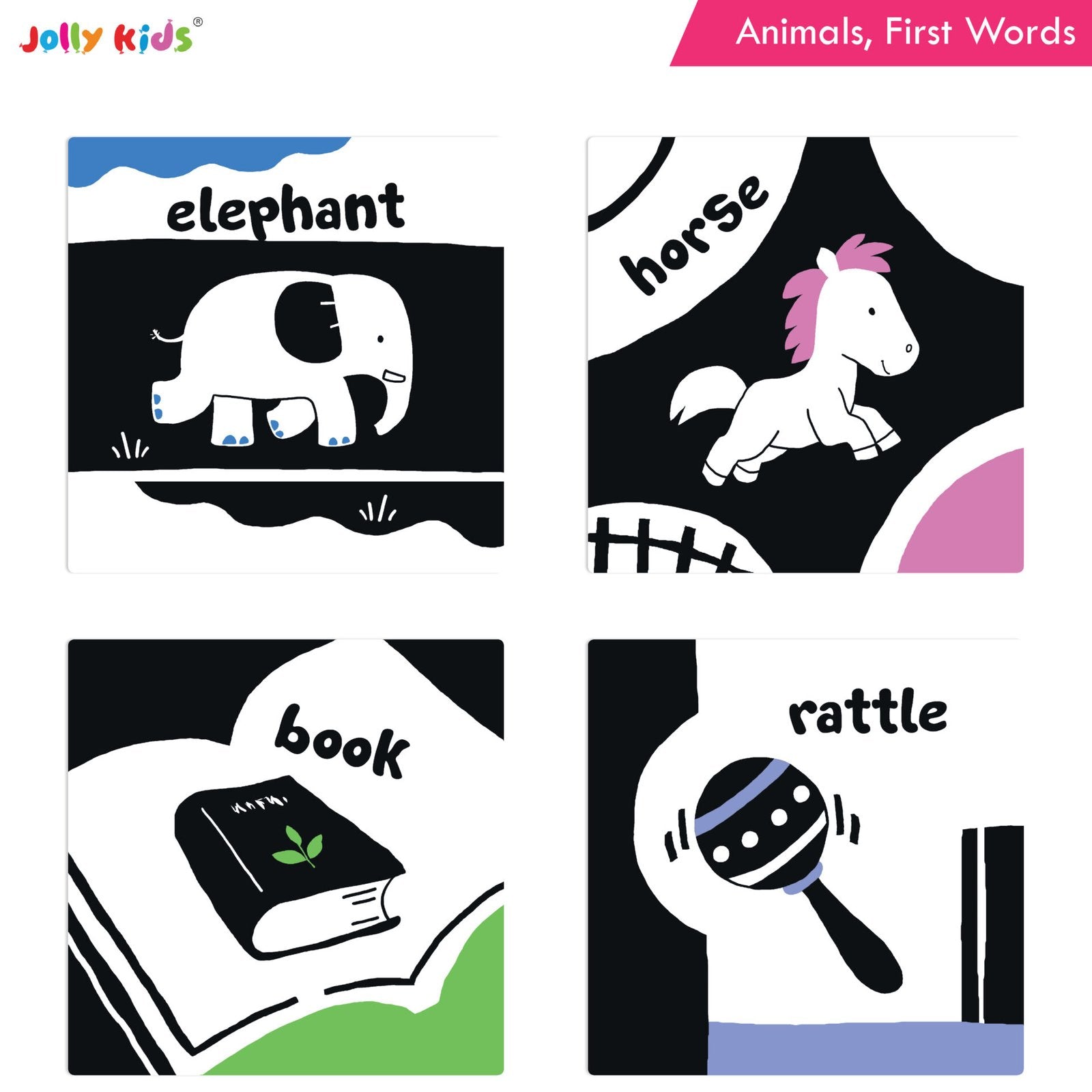 Jolly Kids Baby's First High Contrast Board Books (Set of 4)| Black and White Board Books For Kids Ages 0 - 3 Years…
