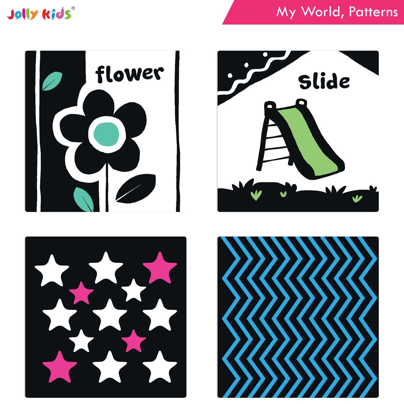 Jolly Kids Baby's First High Contrast Board Books (Set of 4)| Black and White Board Books For Kids Ages 0 - 3 Years…