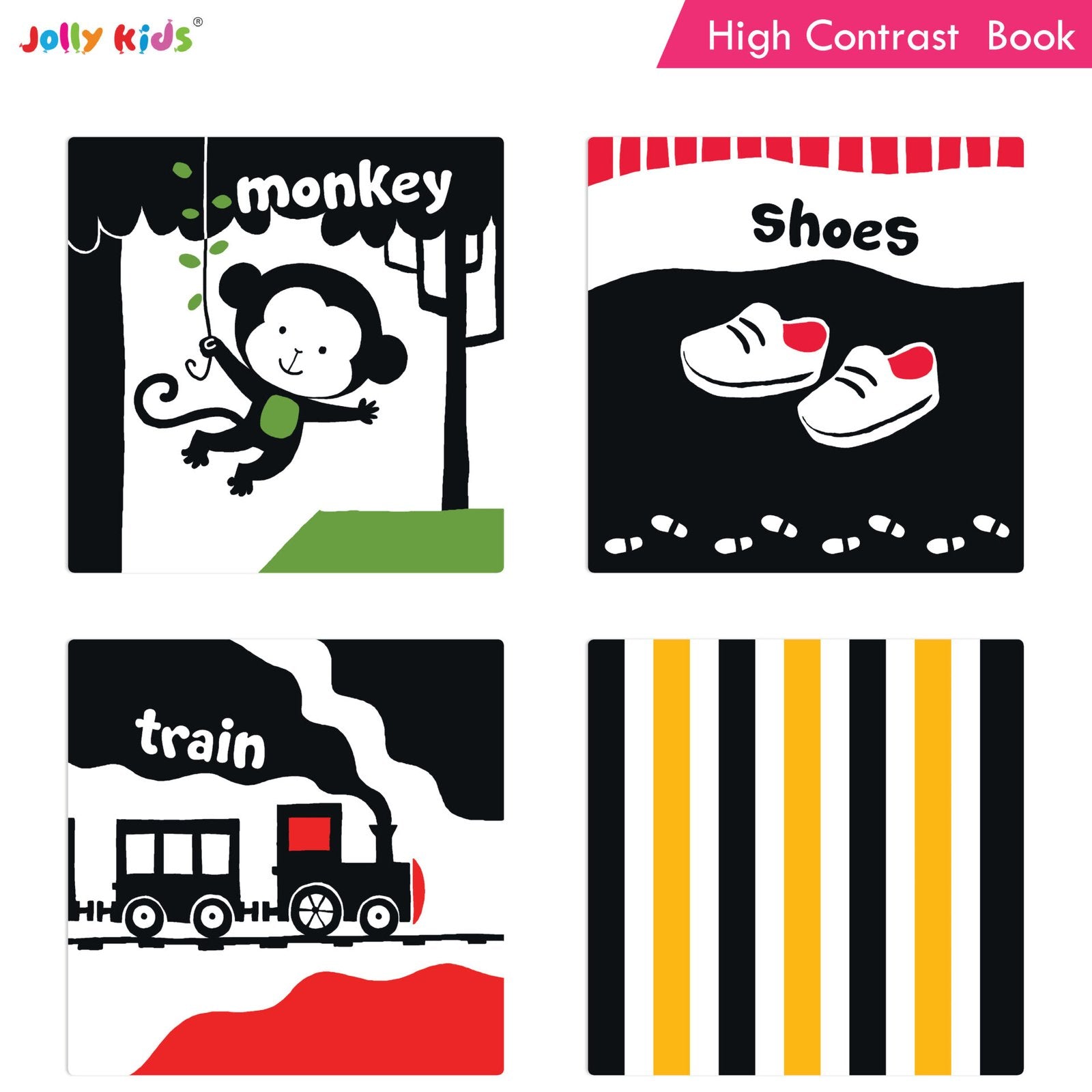 Jolly Kids Baby's First High Contrast Board Books (Set of 4)| Black and White Board Books For Kids Ages 0 - 3 Years…
