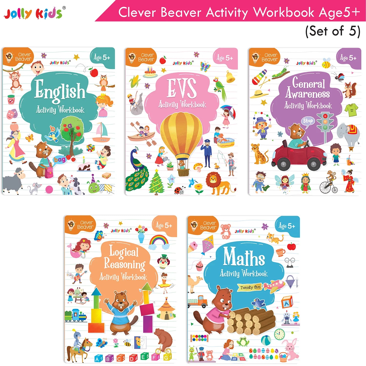 Jolly Kids Clever Beaver Ages 5-6 Years Fun Learning Activities Workbooks Set of 4| English-Maths-EVS-Good Habit-Logical…