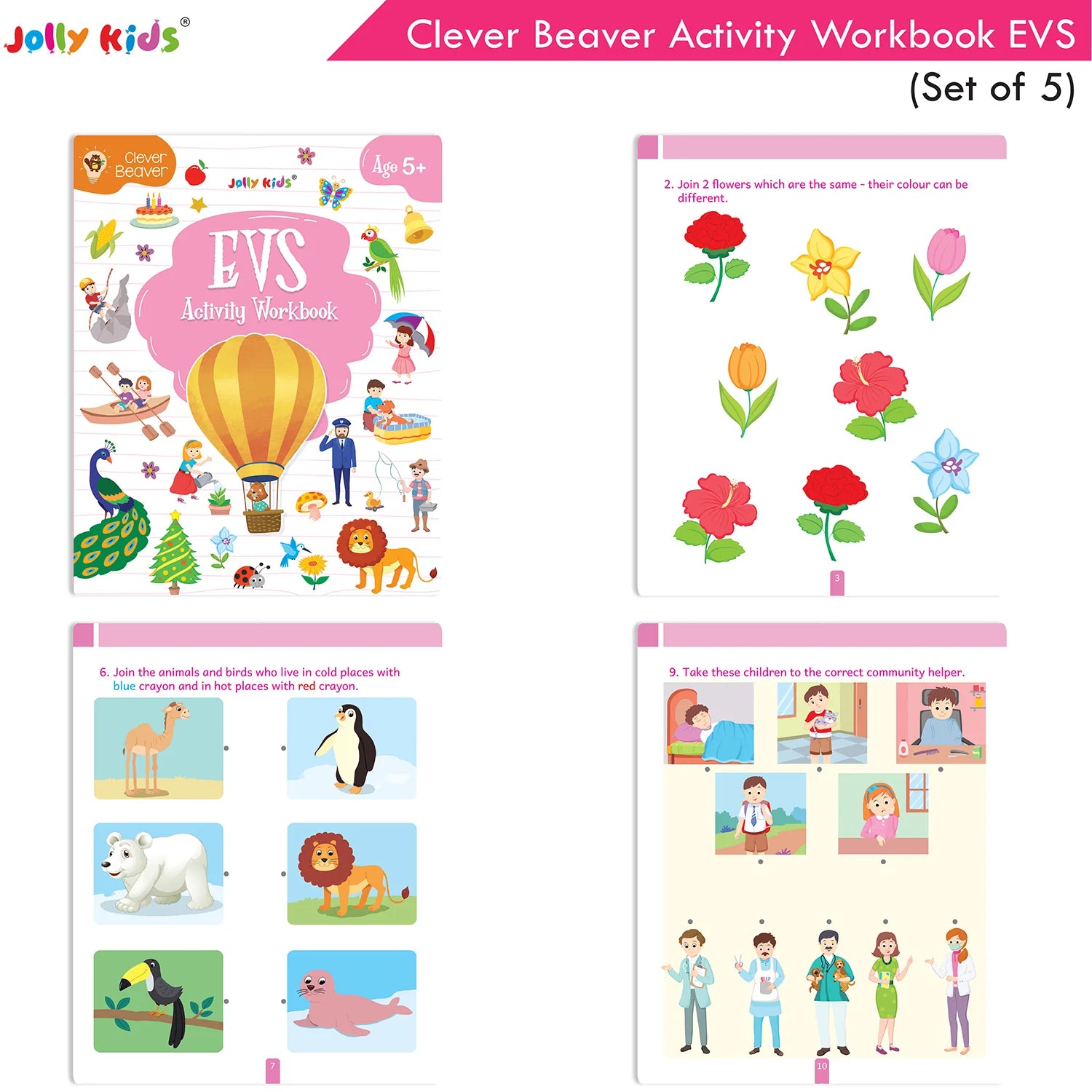 Jolly Kids Clever Beaver Ages 5-6 Years Fun Learning Activities Workbooks Set of 4| English-Maths-EVS-Good Habit-Logical…