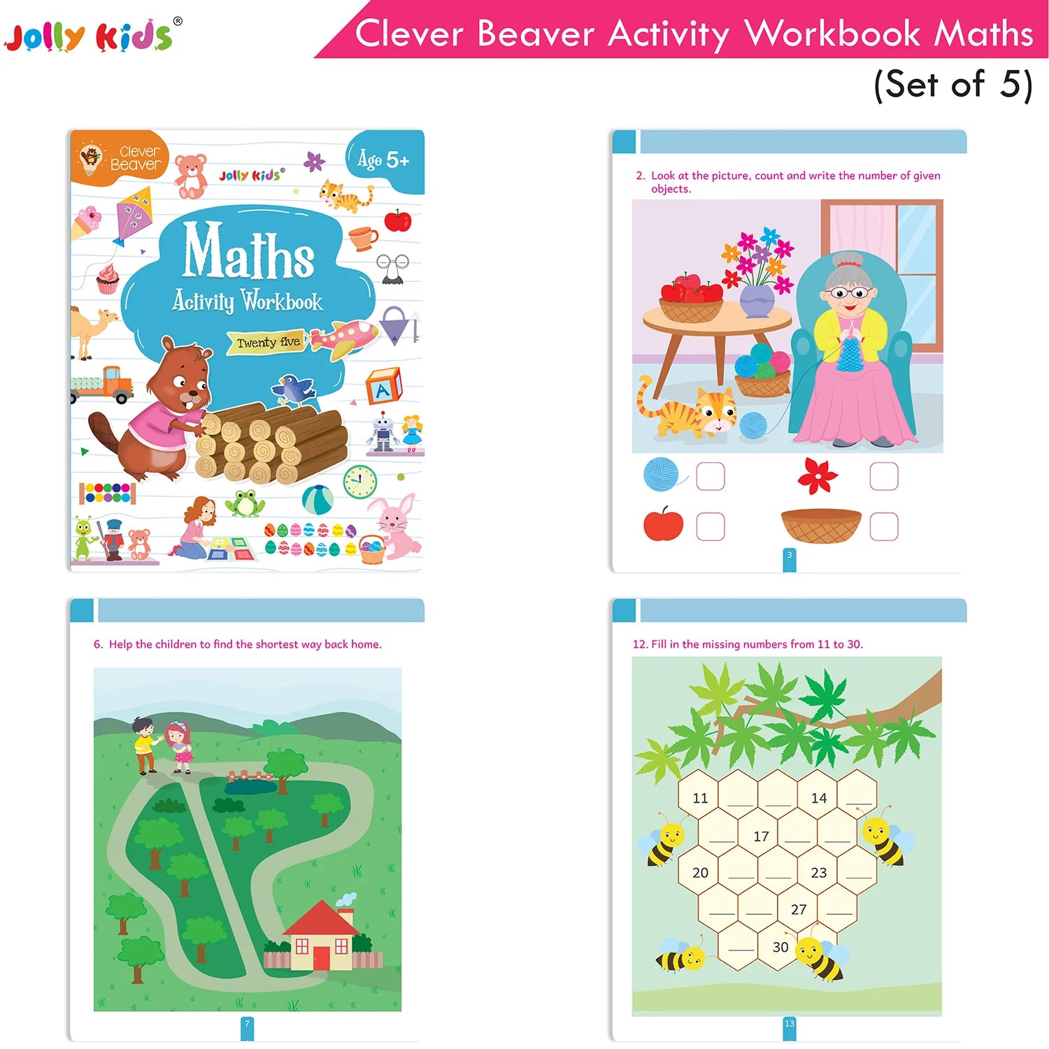Jolly Kids Clever Beaver Ages 5-6 Years Fun Learning Activities Workbooks Set of 4| English-Maths-EVS-Good Habit-Logical…