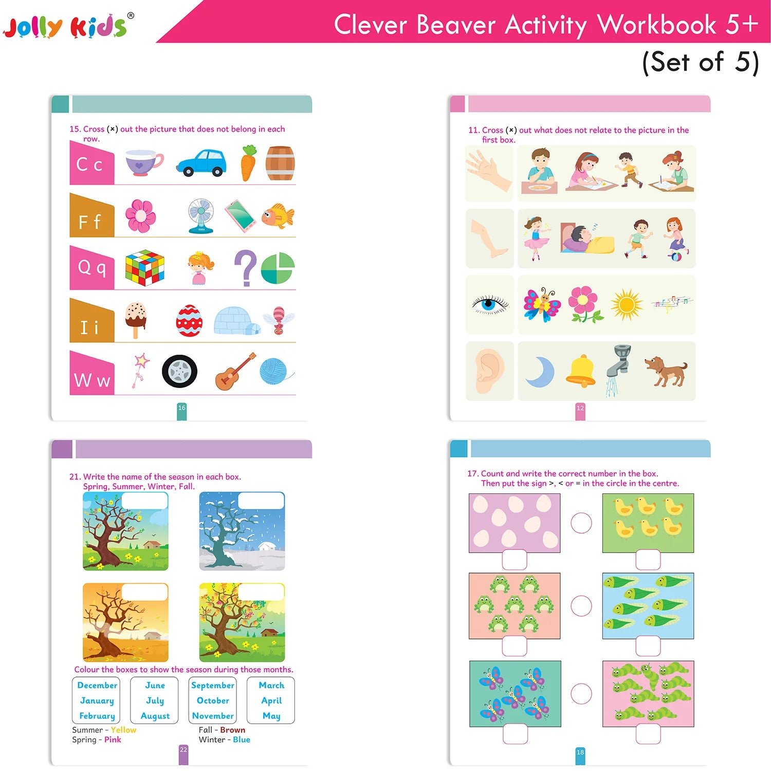 Jolly Kids Clever Beaver Ages 5-6 Years Fun Learning Activities Workbooks Set of 4| English-Maths-EVS-Good Habit-Logical…