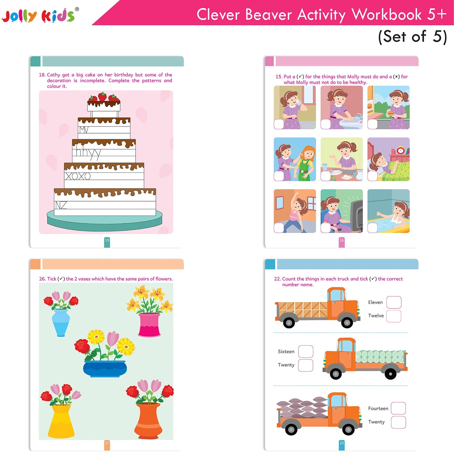 Jolly Kids Clever Beaver Ages 5-6 Years Fun Learning Activities Workbooks Set of 4| English-Maths-EVS-Good Habit-Logical…