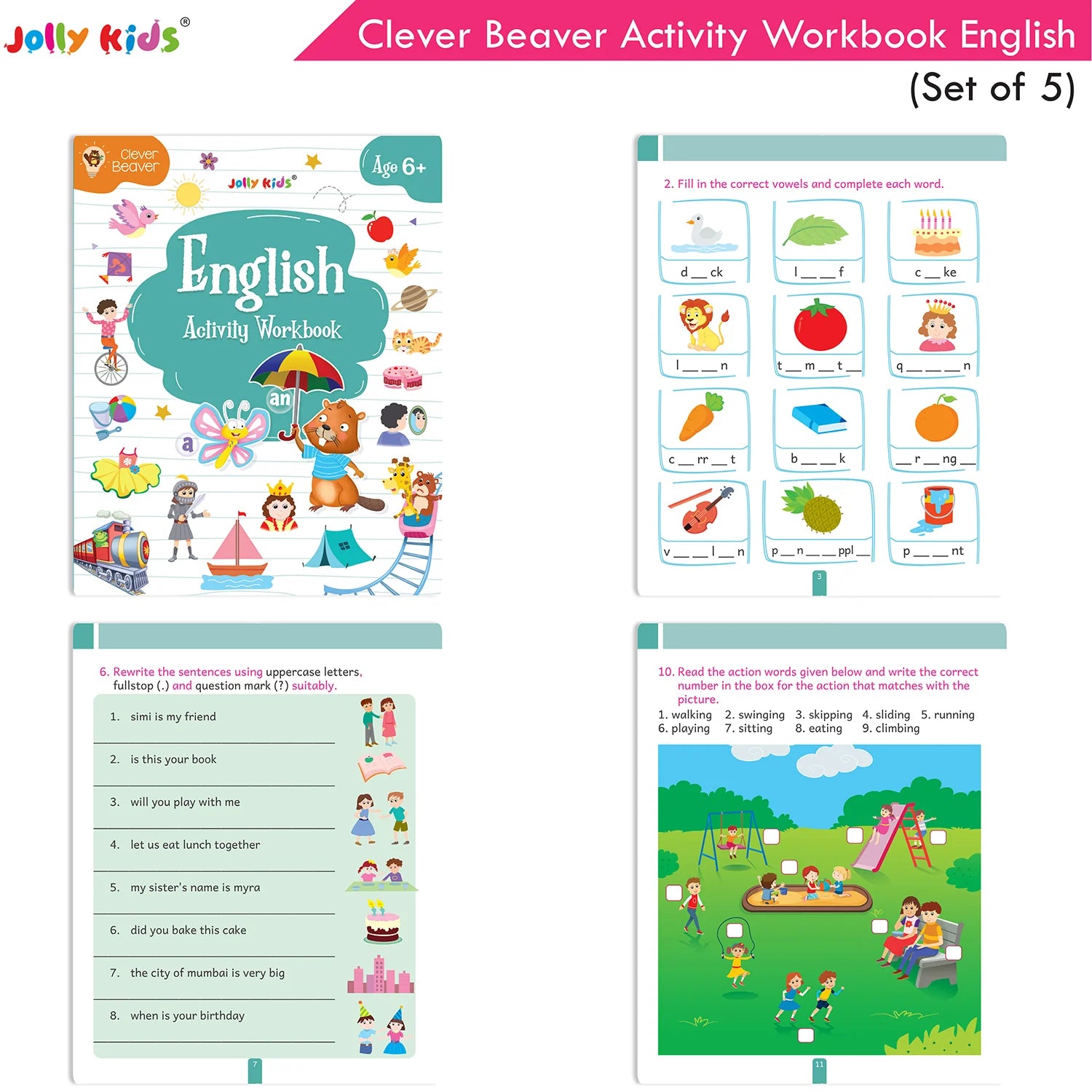 Jolly Kids Clever Beaver Ages 6-7 Years Fun Learning Activities Workbooks Set of 4| English-Maths-EVS-Good Habit-Logical…