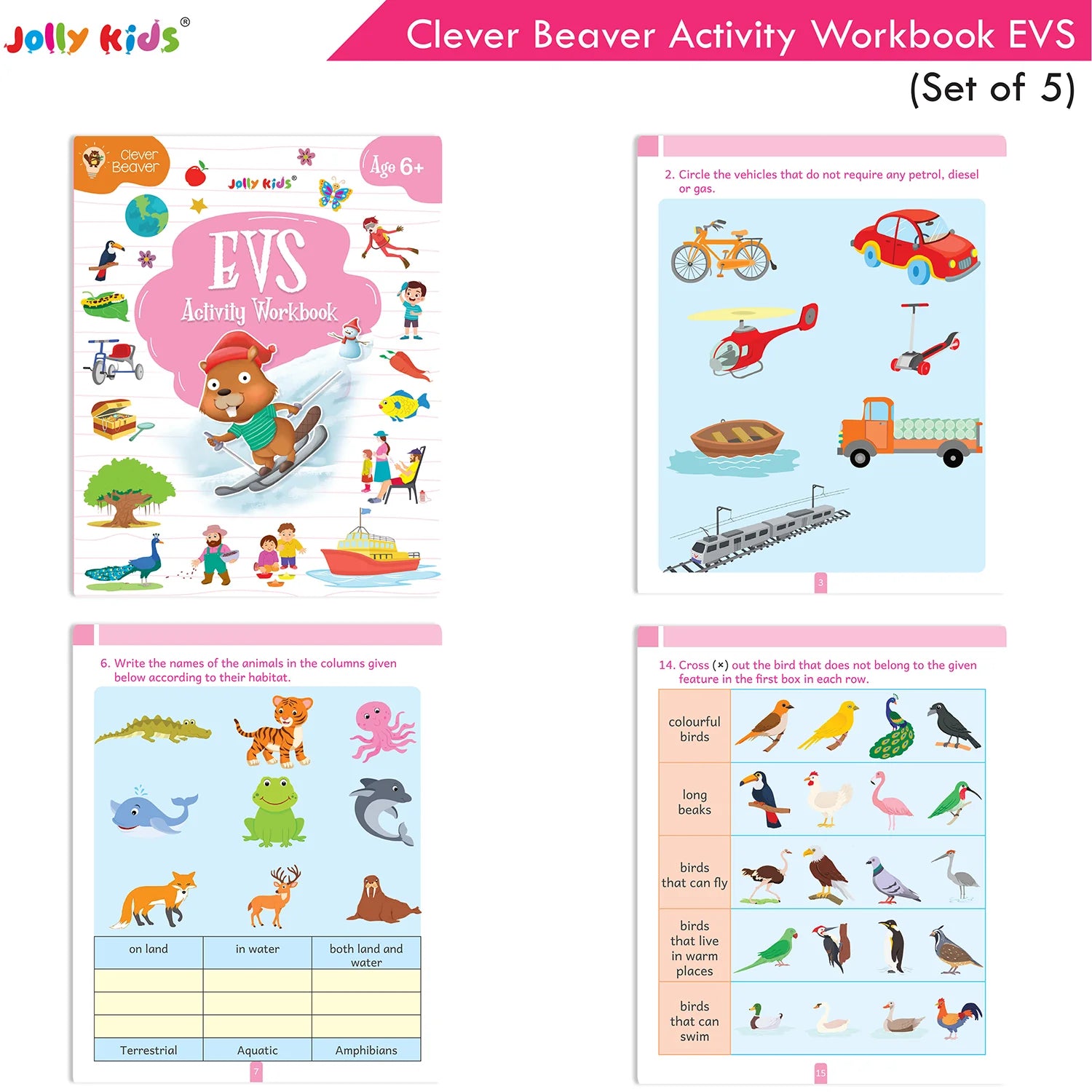 Jolly Kids Clever Beaver Ages 6-7 Years Fun Learning Activities Workbooks Set of 4| English-Maths-EVS-Good Habit-Logical…