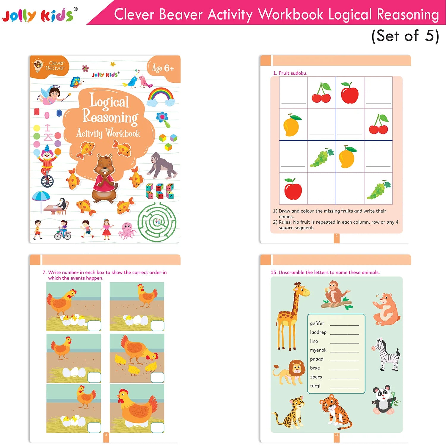 Jolly Kids Clever Beaver Ages 6-7 Years Fun Learning Activities Workbooks Set of 4| English-Maths-EVS-Good Habit-Logical…