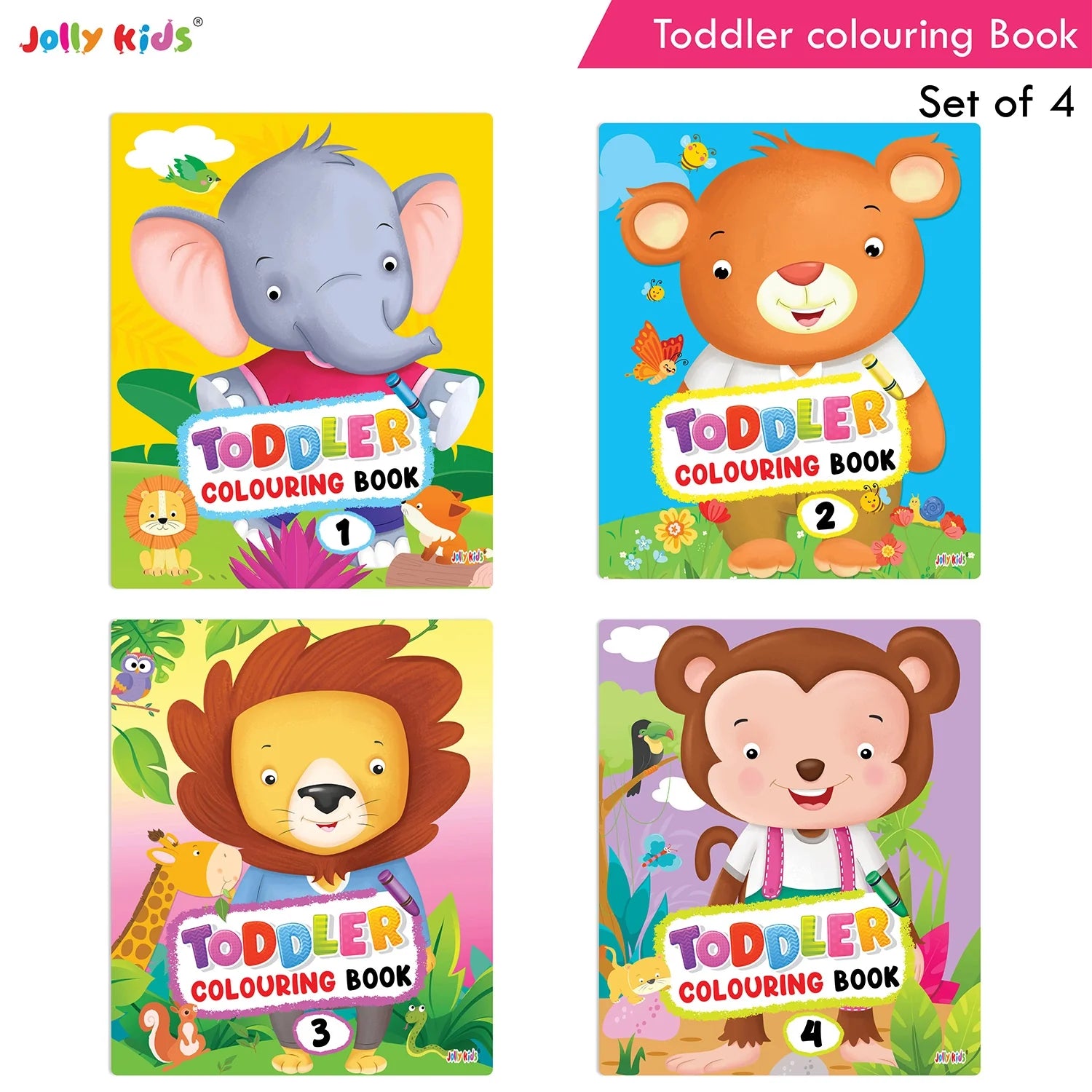 Jolly Kids Toddler Colouring Die-Cut Animals Shape Activity Books Set of 4 for Kids| Ages 1-6 Years – Shethbooks