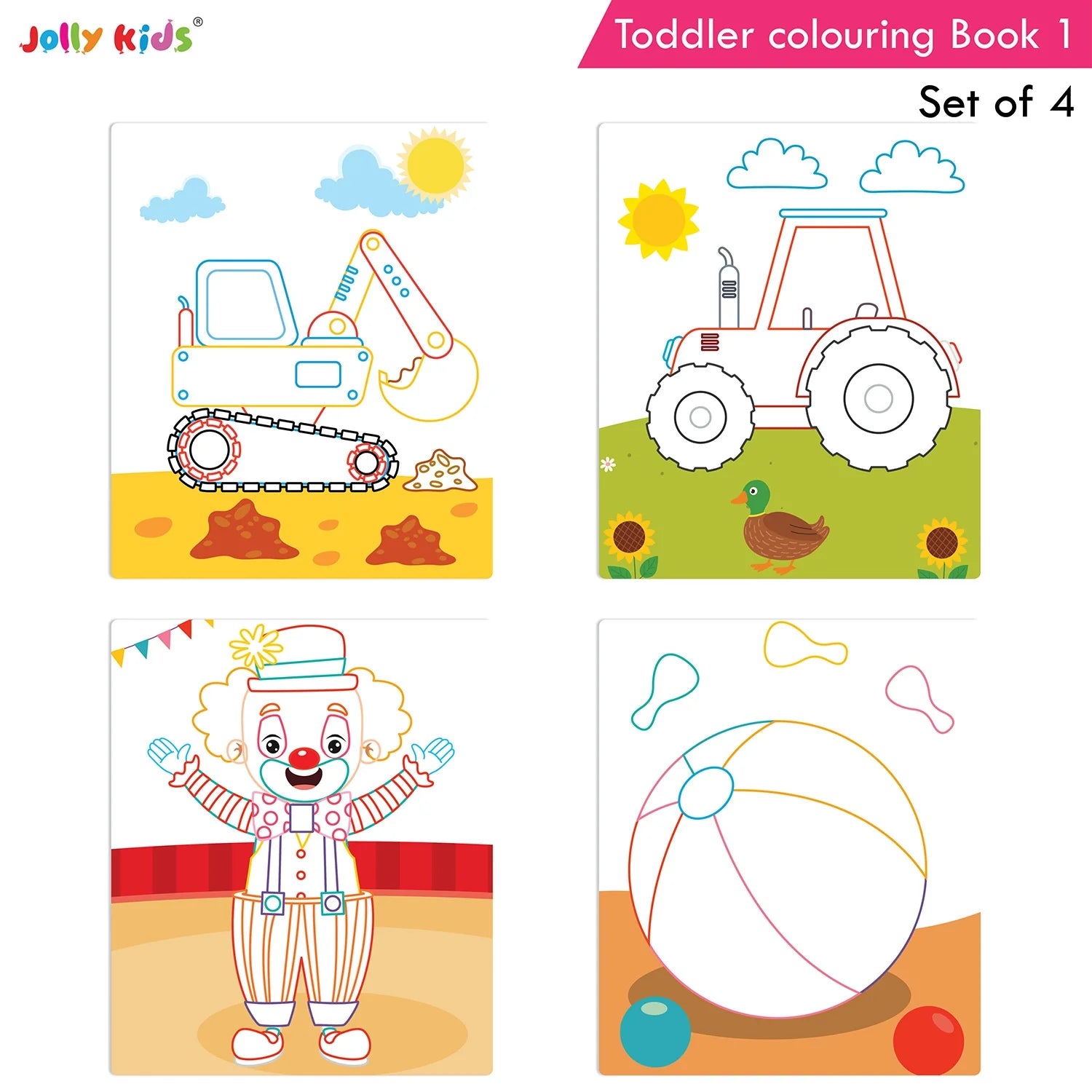 Jolly Kids Toddler Colouring Die-Cut Animals Shape Activity Books Set of 4 for Kids| Ages 1-6 Years – Shethbooks (image 2)
