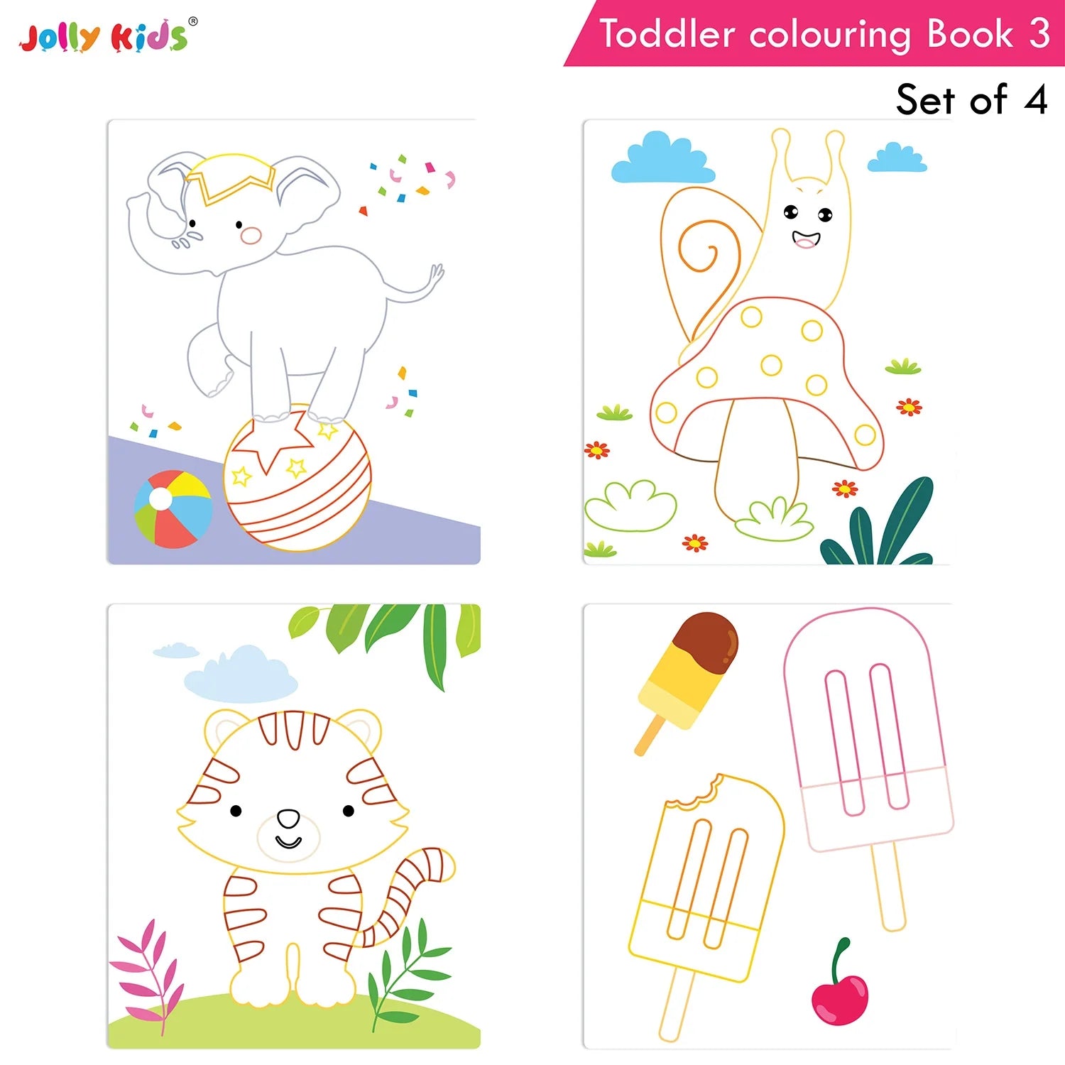 Jolly Kids Toddler Colouring Die-Cut Animals Shape Activity Books Set of 4 for Kids| Ages 1-6 Years – Shethbooks (image 4)