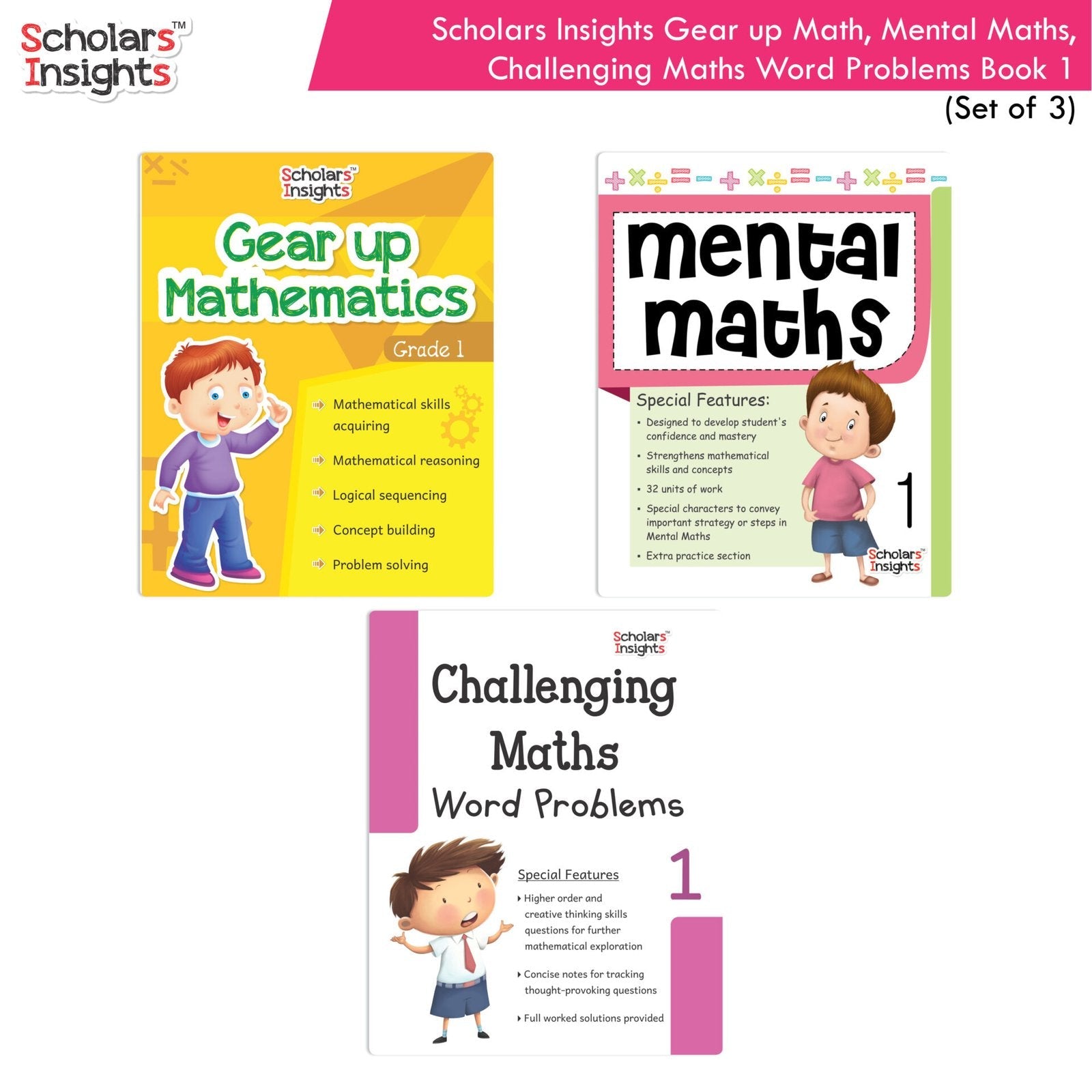 Scholars Insight Combo Set of Mathematics Workbooks For Grade 1| Set of 3| Problem Solving Book for Kids – Shethbooks