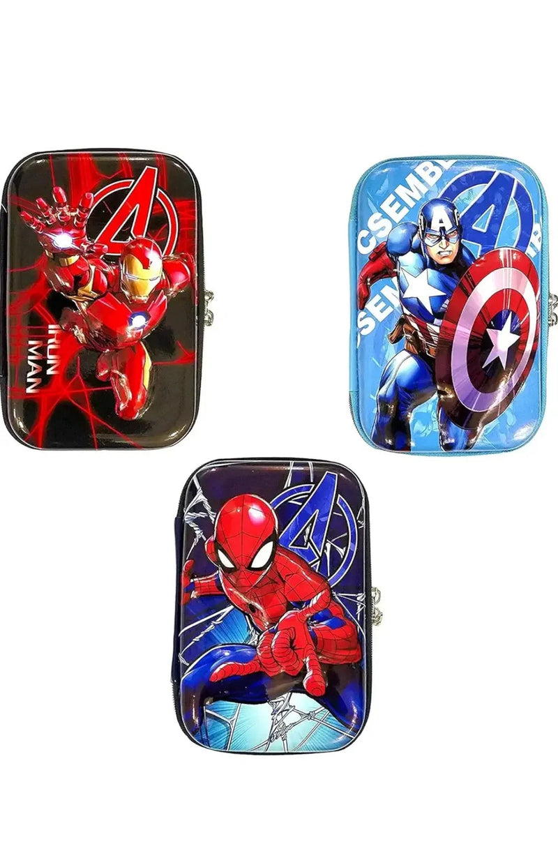 Pack of 1 Superhero Pencil Case with Zip in EVA Material with Large Capacity for Kids Random design sent