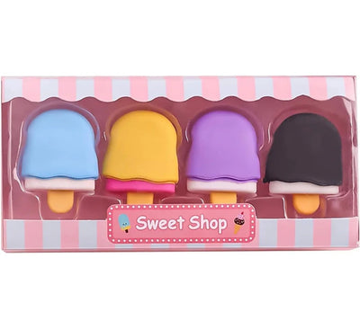 Cute Colorful Mini Ice Cream Shape Rubber Pencil Erasers Pack of 4