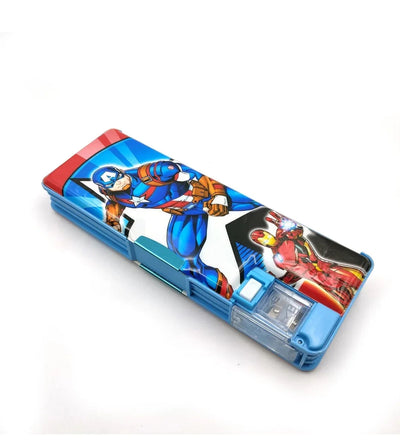 Avengers Cartoon Printed Pencil Case with light (Avengers Print Blue Geometry Box) Pack of 1