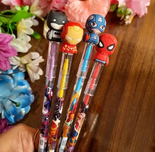 Avengers Pencil Pack of 4 Designer Bullet Pencils Avenger Superhero for Kids Spiderman Captain America Iron Man Batman