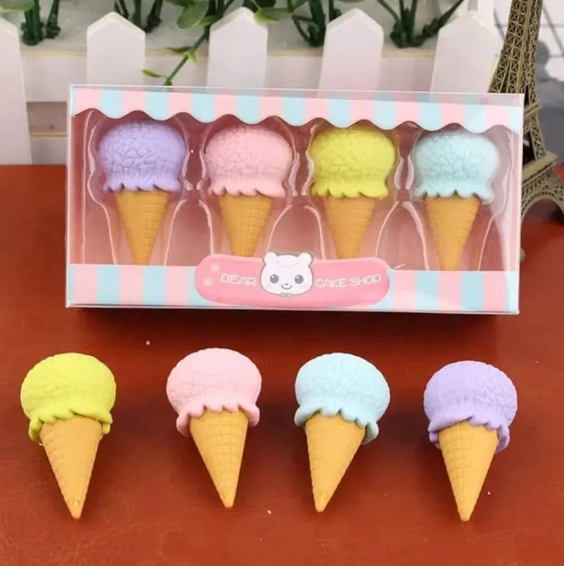 Set of 4 3D Yummy Dessert Shape Rubber Pencil Eraser Set