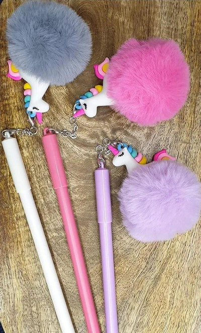 PomPom Teddy Gel Pen with Keychain (Pack of 2)- Random Color