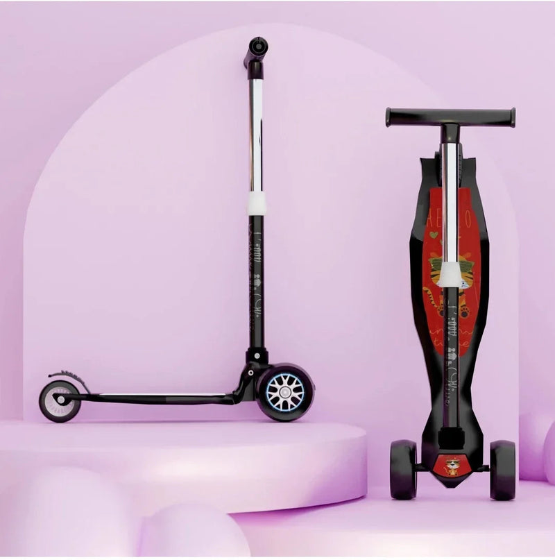 Little olive tikes foldable scooter for kids 4 level high PU wheels with break (black)- Refurbished
