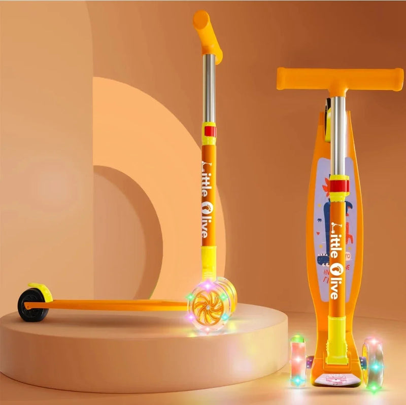 Little Olive Tikes 4 Level Height Adjustable Scooter for Kids with LED Lights (Orange) - Refurbished