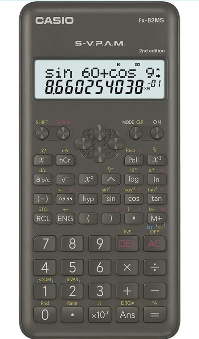 Casio FX-82MS 2nd Gen Non-Programmable Scientific Calculator, 240 Functions and 2-line Display, Black