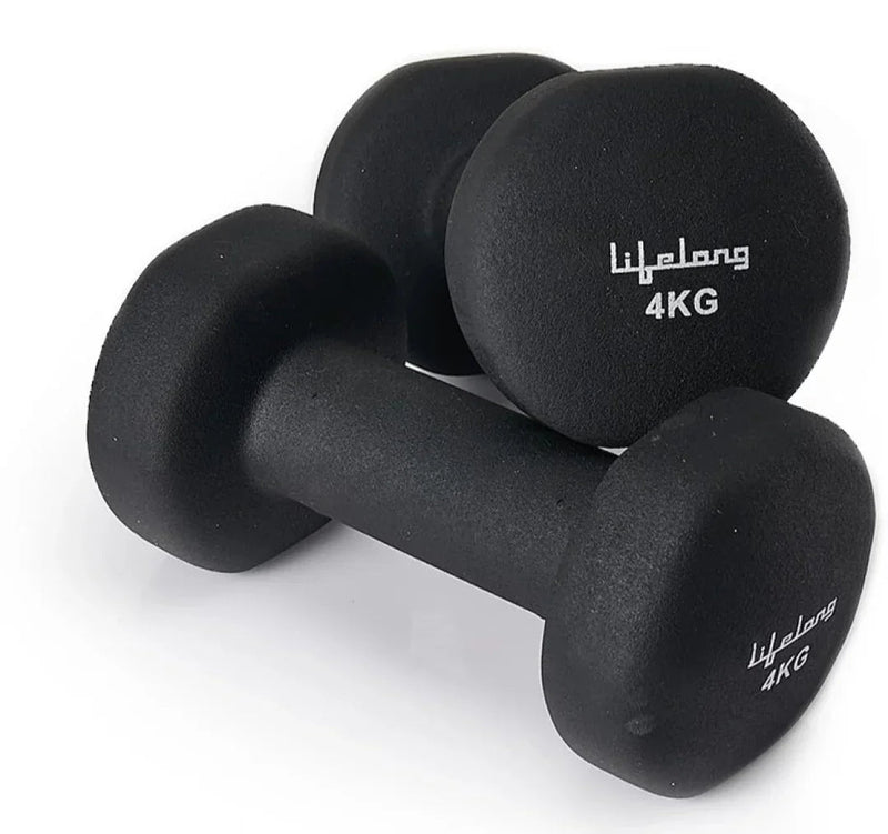 Lifelong Set of 2 Neoprene Cast Iron Dumbbells (4kg * 2) Fixed Weight Dumbbell (8 kg)