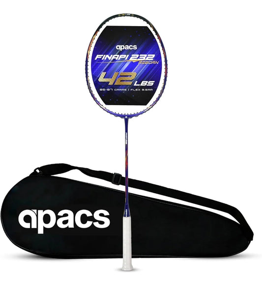 Apacs Finapi 232 Reborn (Unstrung, 42 LBS Mega Tension, World's Toughest Frame) Power Series Badminton Racket | Made with 100% Japanese Ultra Graphite Badminton Racquet with Full Cover (Blue)