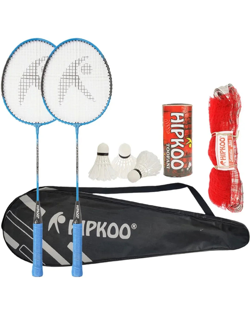 Hipkoo Sports Fine Badminton Combo Set with 2 Rackets, 3 Feather Shuttles And Net Badminton Kit