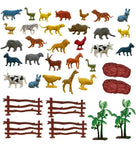 Animal Figure Toy Set of 31 Pcs|Farm & Jungle Animal Figure Playsets with Artificial Tree & Fencing