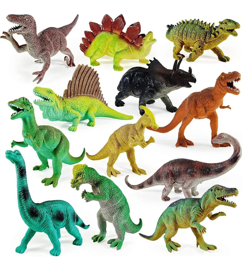 PoPo Toys 12 Piece Mini Jurassic Park Dinosaurs Toys Set | Dinosaur Kingdom Figures Set for Kids, Medium Size, Assorted Animal Figures, Non-Toxic