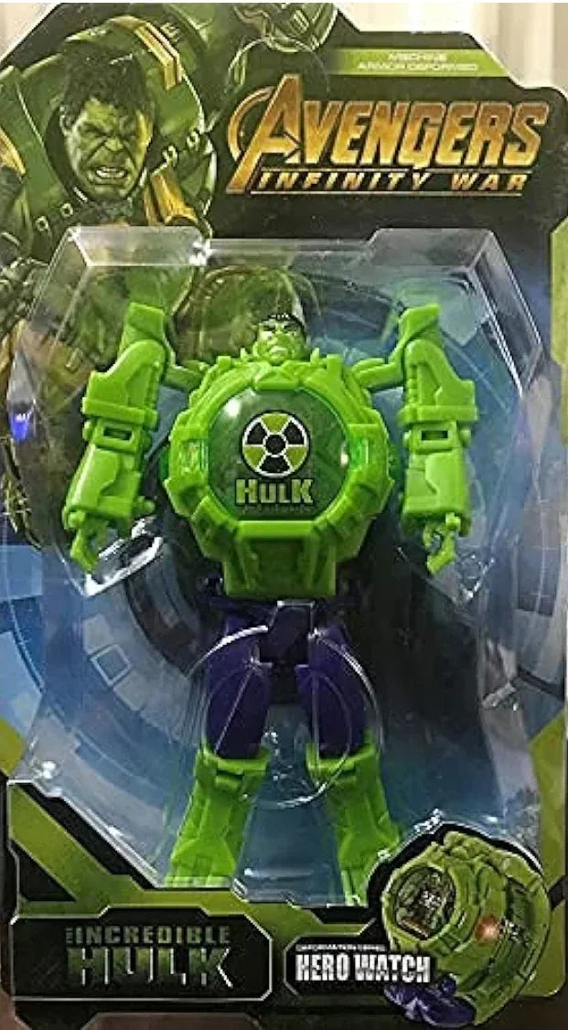 PoPo Toys Hulk Super Hero Action Figure Toy Robot Deformation Convertible Digital Wrist Watch for Kids (Pack of 1)