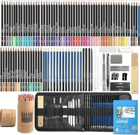 Corslet 110 Pc Sketching Kit for Artists | Drawing Pencils, A5 Sketch Book, 72-Color Pencils Set, Charcoal Pencil Set