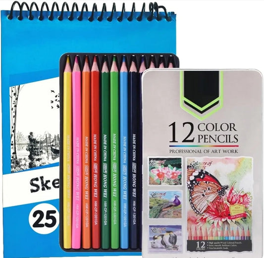 Corslet Oil Colour Pencils 12 Pencil Colours Round Color Pencil Set with Iron Box