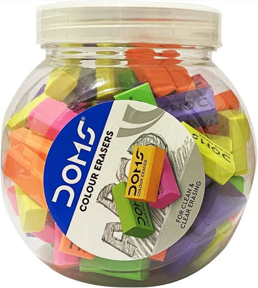 Doms Color Erasers Jar Pack | For Clean & Clear Erasing Pack of 100 erasers